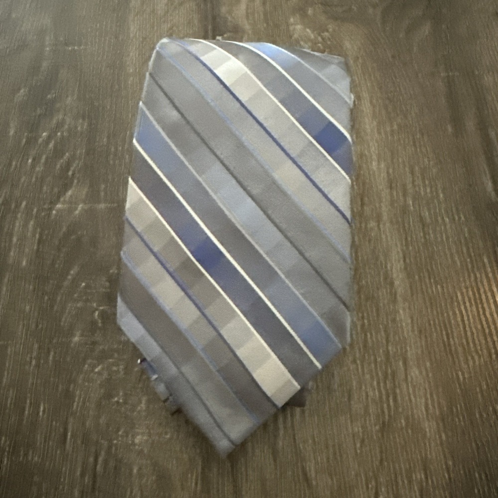 Calvin Klein Men's Tie grey Blue Striped Plaid Necktie CK